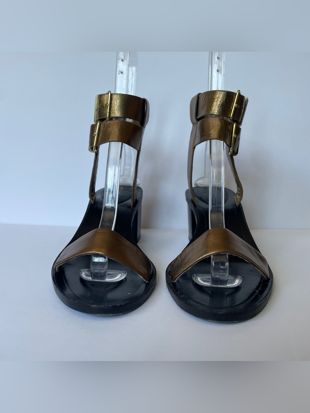 Pour La Victoire Dagney Metallic Gold Ankle-Strap Block Heel City Sandal Size 7 - Picture 2 of 5